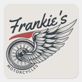 Pegatina Cuadrada Tienda personalizada de motocicletas Volando en bi
