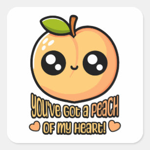Pegatina Cuadrada ¡Tienes un mordisco de mi corazón! Cute Peach Pun
