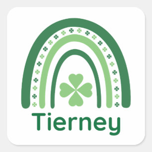 Pegatina Cuadrada Tierney Name Clover Boho Rainbow