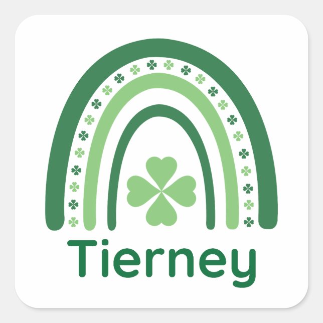 Pegatina Cuadrada Tierney Name Clover Boho Rainbow (Anverso)