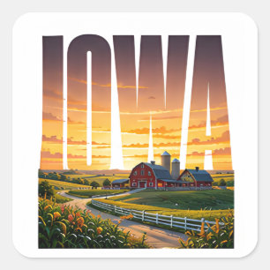 Pegatina Cuadrada Tierra agrícola ondulada de Iowa Belleza de la pra