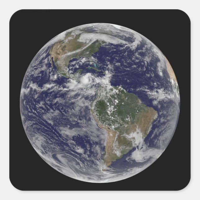 Pegatina Cuadrada Tierra completa mostrando América del Norte y Amér (Anverso)