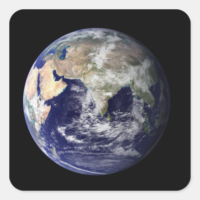 Pegatina Cuadrada Tierra completa mostrando Europa y Asia (Anverso)