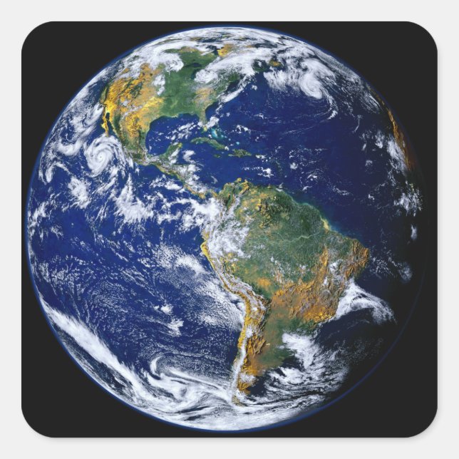 Pegatina Cuadrada Tierra Completa Mostrando Las Américas (Anverso)