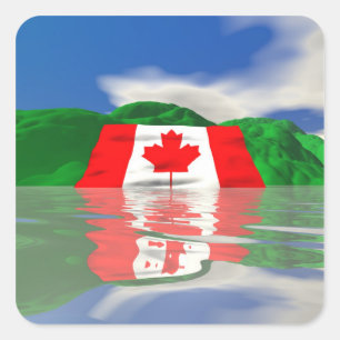 Pegatina Cuadrada Tierra de la Bandera Canadiense