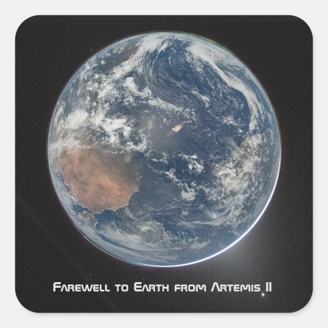 Pegatina Cuadrada Tierra desde Artemis II (Anverso)