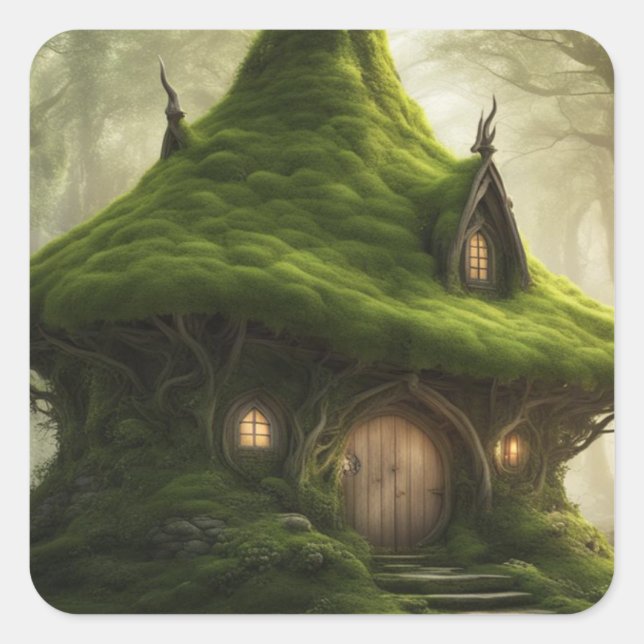 Pegatina Cuadrada Tierras de fantasía (Anverso)