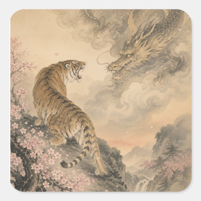 Pegatina Cuadrada tiger and doragon (Anverso)