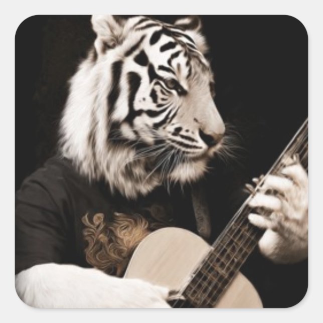 Pegatina Cuadrada Tiger Strings – Elegant Musical Art (Anverso)