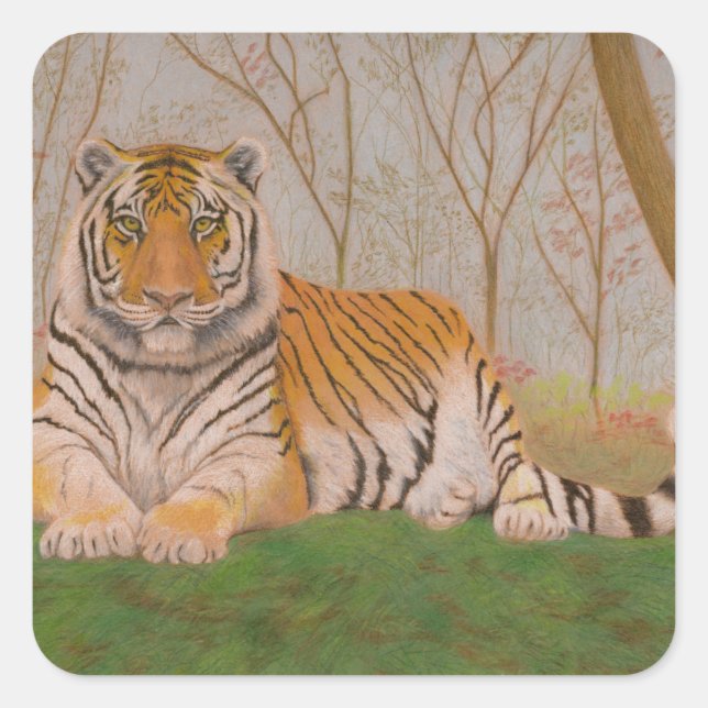 Pegatina Cuadrada Tigre (Anverso)