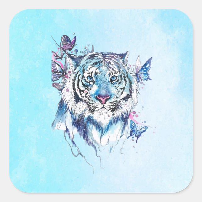 Pegatina Cuadrada Tigre (Anverso)