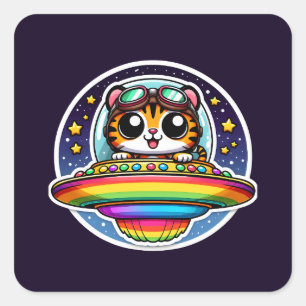 Pegatina Cuadrada Tigre arcoiris de OVNI