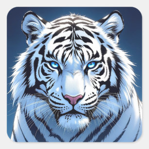 Pegatina Cuadrada Tigre blanco de ojos azules