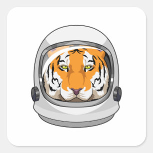 Pegatina Cuadrada Tigre como astronauta con casco