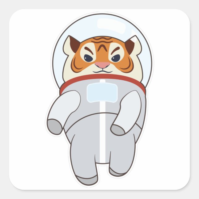 Pegatina Cuadrada Tigre como disfraz de hombre espacial (Anverso)