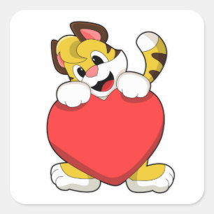 Pegatina Cuadrada Tigre con corazón