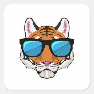 Pegatina Cuadrada Tigre con gafas de sol