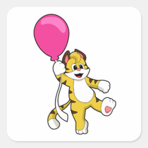 Pegatina Cuadrada Tigre con globo