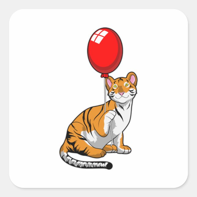 Pegatina Cuadrada Tigre con globo (Anverso)