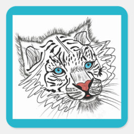 Pegatina Cuadrada Tigre de bebé de ojos azules