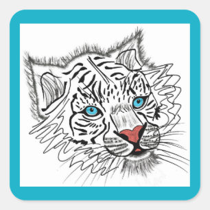 Pegatina Cuadrada Tigre de bebé de ojos azules