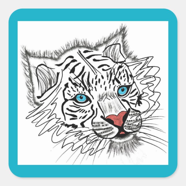 Pegatina Cuadrada Tigre de bebé de ojos azules (Anverso)