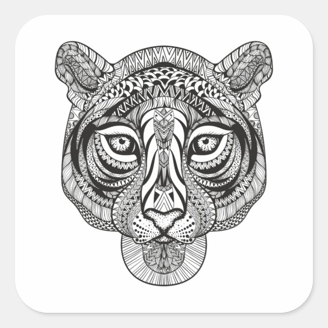 Pegatina Cuadrada Tigre de estilo (Anverso)