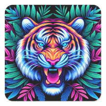 Tigre de neón y hojas de selva