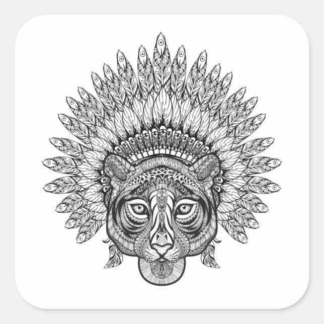 Pegatina Cuadrada Tigre dibujado a mano en estilo (Anverso)