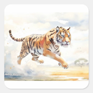 Pegatina Cuadrada Tigre en acción 2