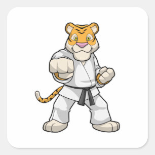 Pegatina Cuadrada Tigre en el Karate de las artes marciales