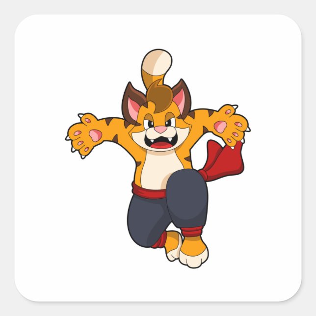 Pegatina Cuadrada Tigre en el Karate de las artes marciales (Anverso)