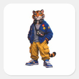 Pegatina Cuadrada Tigre Genial en Arte de Ropa Urbana - Estilo Tigre