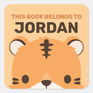 Pegatina Cuadrada Tigre lindo con nombre personalizado