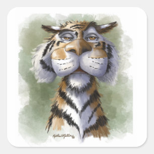 Pegatina Cuadrada Tigre Molesto Dibujo Animado