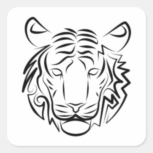 Pegatina Cuadrada Tigre tribal blanco y negro