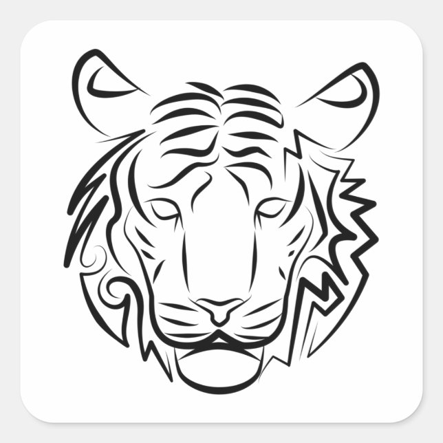 Pegatina Cuadrada Tigre tribal blanco y negro (Anverso)