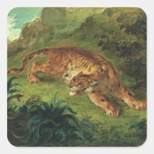 Pegatina Cuadrada Tigre y serpiente, 1858