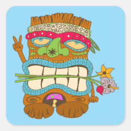 Pegatina Cuadrada Tiki Amante de la Paz, Hippie Floral, Azul Diverti