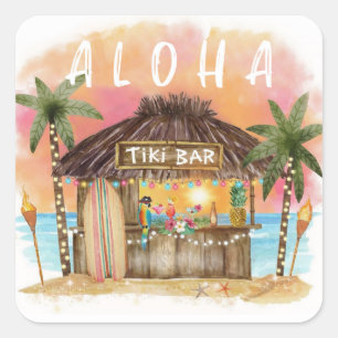 Pegatina Cuadrada Tiki Beach Bar Surf Tropical & Sea
