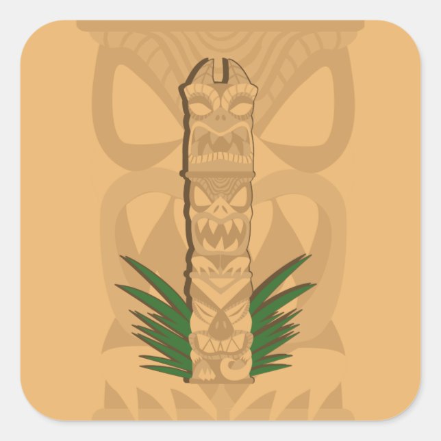 Pegatina Cuadrada Tiki Totem Dinosaur (Anverso)