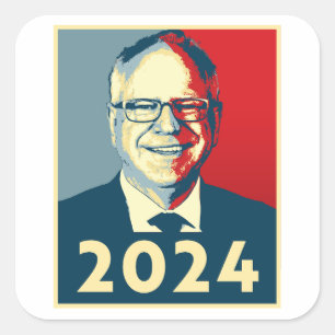 Pegatina Cuadrada Tim Walz 2024