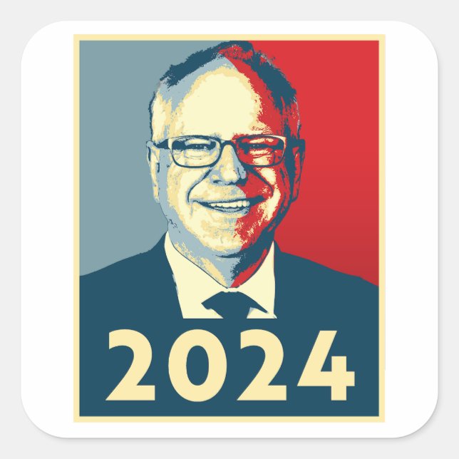 Pegatina Cuadrada Tim Walz 2024 (Anverso)