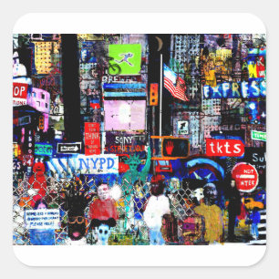 Pegatina Cuadrada Times Square de noche