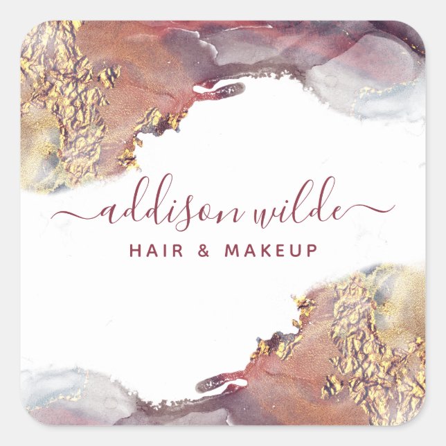 Pegatina Cuadrada Tinta acuarela líquida de arte moderno púrpura y d (Anverso)