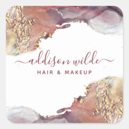 Pegatina Cuadrada Tinta acuarela líquida de arte moderno púrpura y d