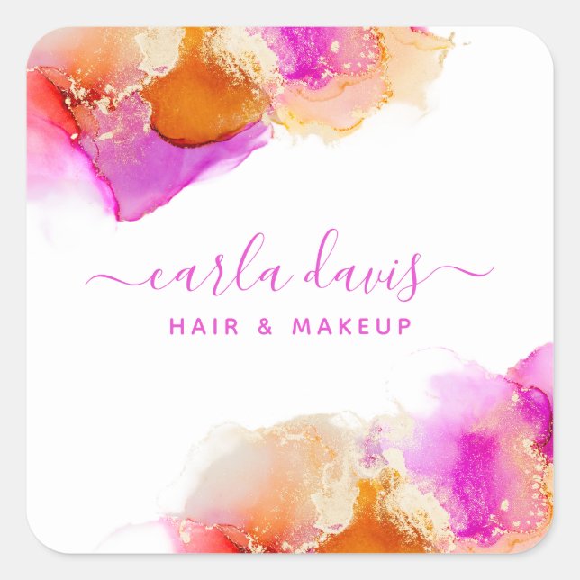 Pegatina Cuadrada Tinta Alcoholica Naranja Rosa Escritura de Firma (Anverso)