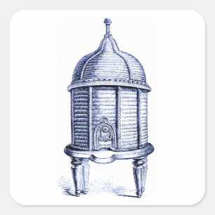 Pegatina Cuadrada Tinta azul de Beehive vintage