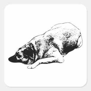 Pegatina Cuadrada Tinta de Perro Descansando Ilumina Cualquier Super