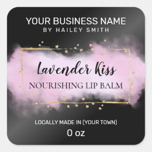 Pegatina Cuadrada Tinta Moderna Black And Purple Gold Lip Balm